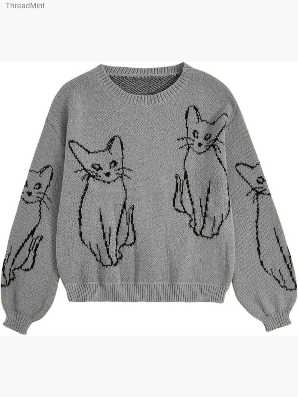 Cartoon Cat Bishop Long Sleeve Round Neck Sweater Pullover